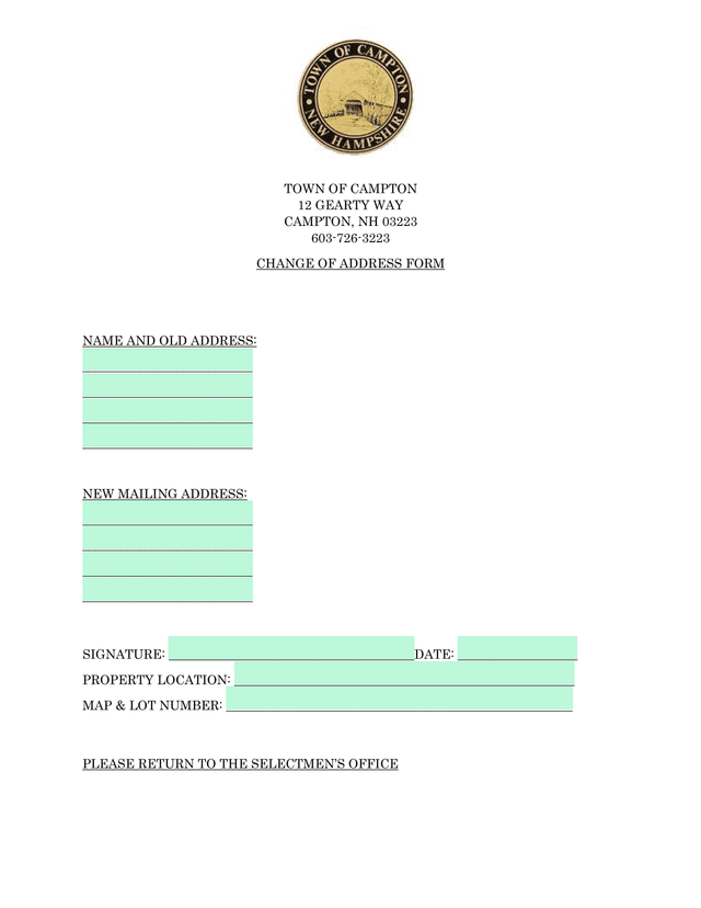 Change Of Address Form screenshot