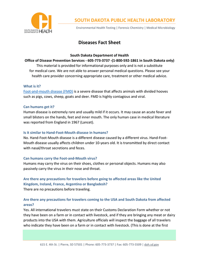 Foot And Mouth Disease Fact Sheet screenshot