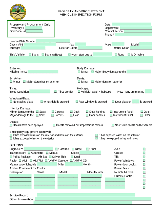 VEHICLE INSPECTION FORM screenshot