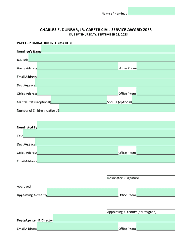 Charles E. Dunbar, Jr. Career Civil Service Award 2023 screenshot