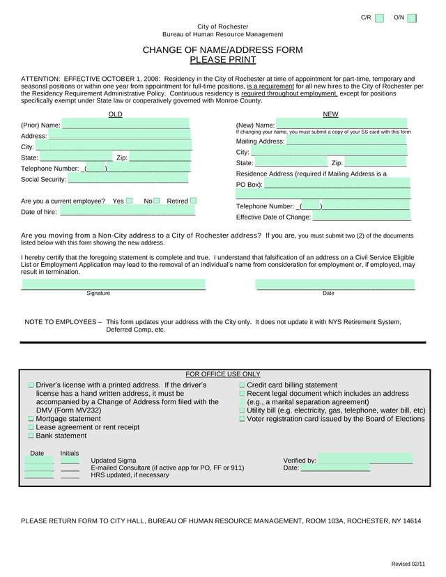 Change Of NameAddress Form screenshot