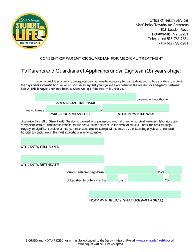 Consent Of Parent Or Guardian For Medical Treatment screenshot