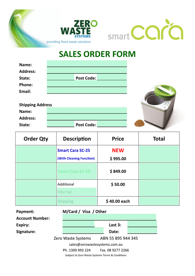 Sales Order Form screenshot