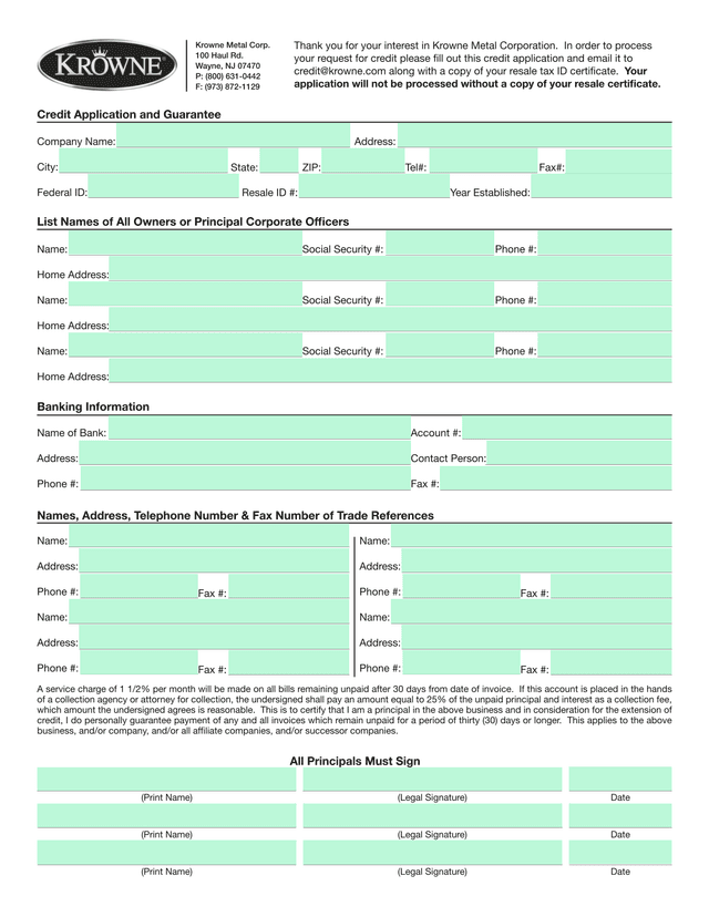 Credit Application And Guarantee screenshot