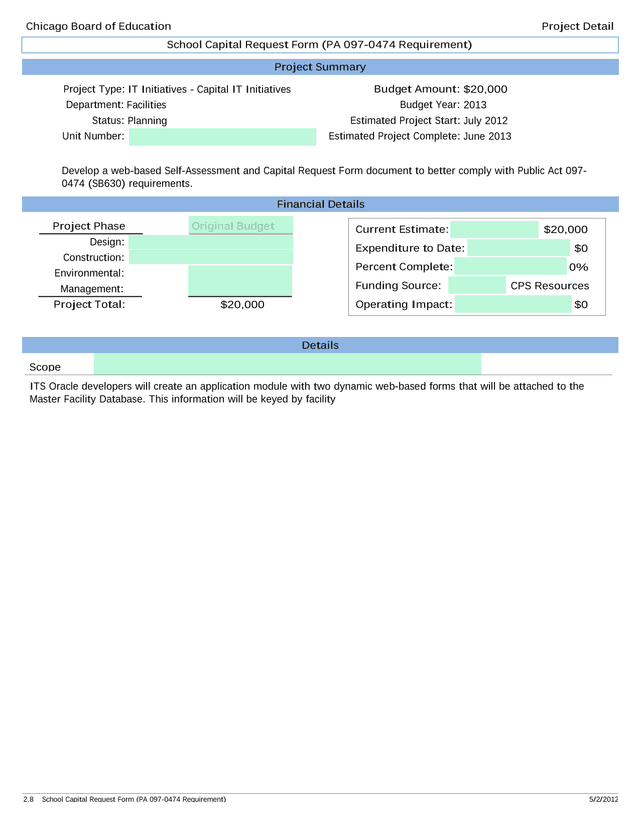 School Capital Request Form (PA 097 0474 Requirement) screenshot