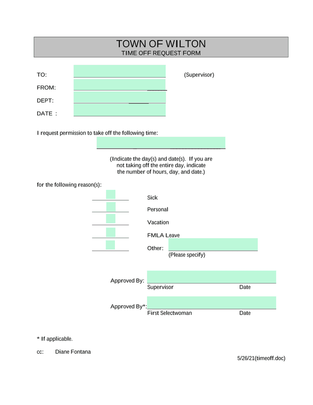 TOWN OF WILTON TIME OFF REQUEST FORM screenshot