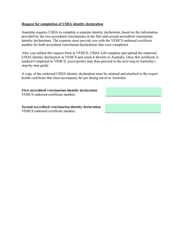 Request For Completion Of USDA Identity Declaration screenshot