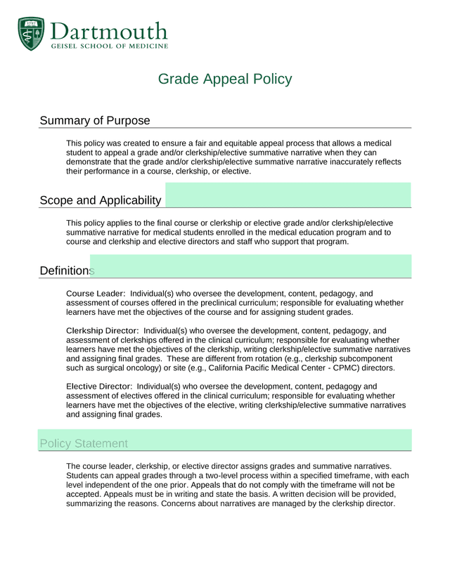 Grade Appeal Policy screenshot