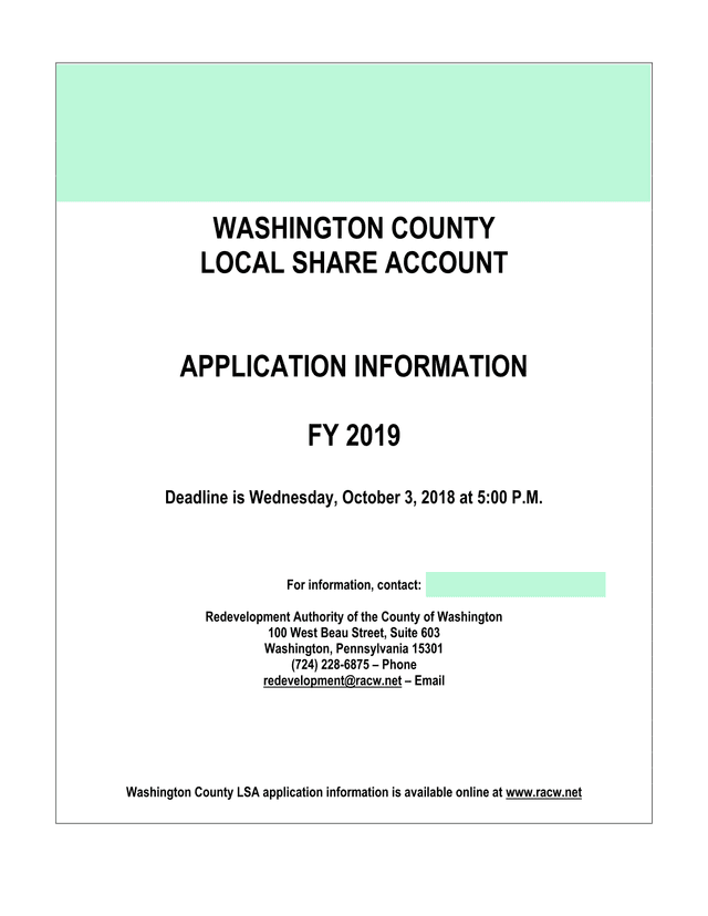 Washington County Local Share Account Application Information screenshot