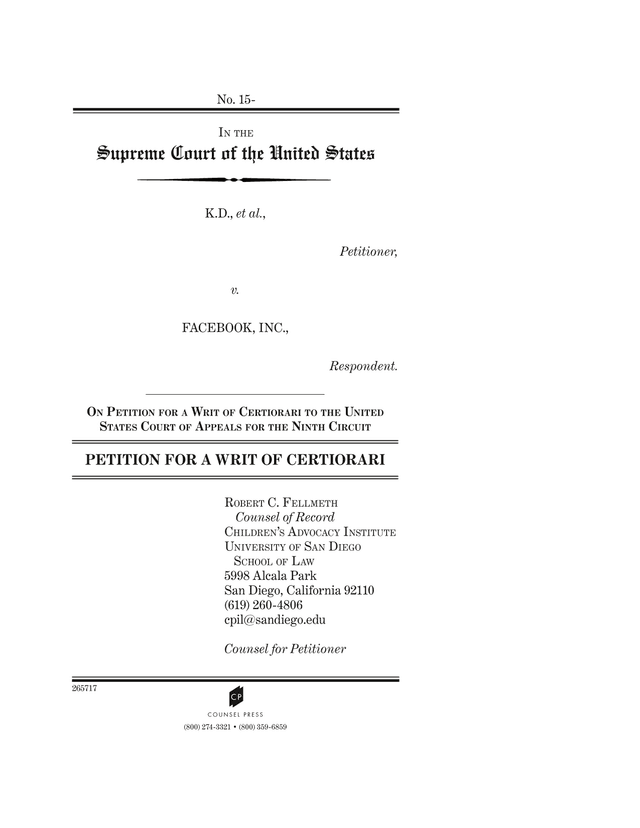 Supreme Court Petition For Writ Of Certiorari   K.D. Et Al. V. Facebook, Inc. screenshot