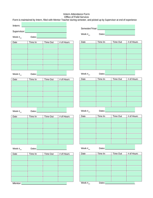 Intern Attendance Form screenshot
