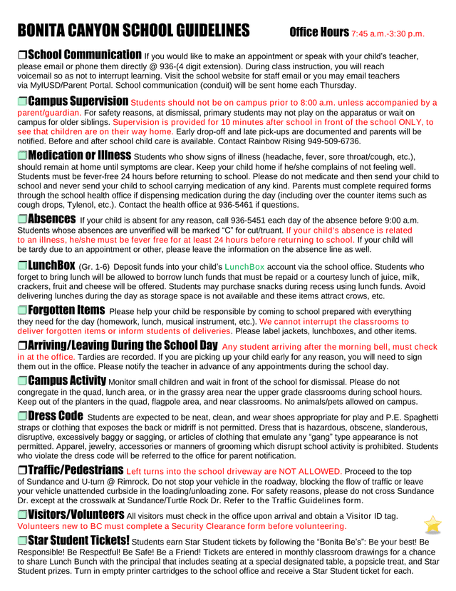 Bonita Canyon School Guidelines screenshot