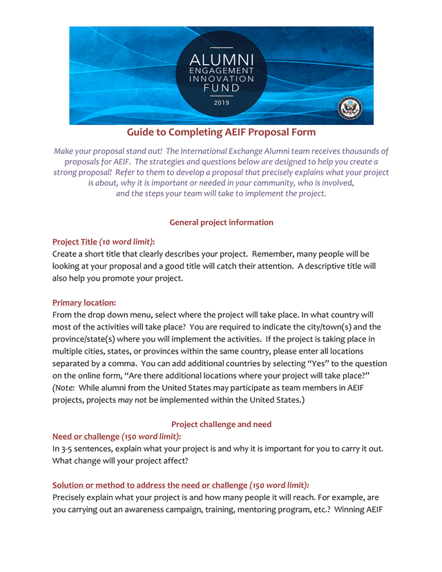 Guide To Completing AEIF Proposal Form screenshot