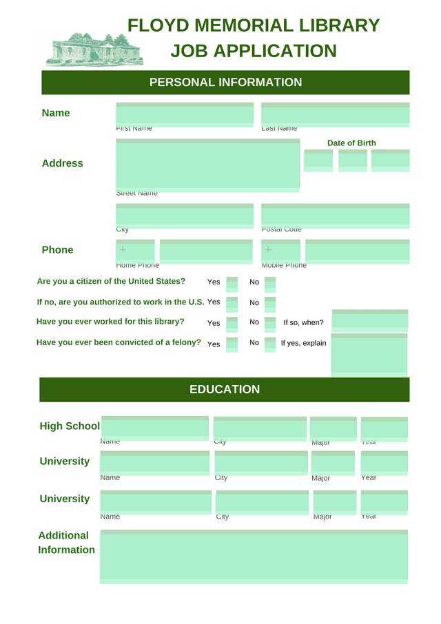 Floyd Memorial Library Job Application screenshot