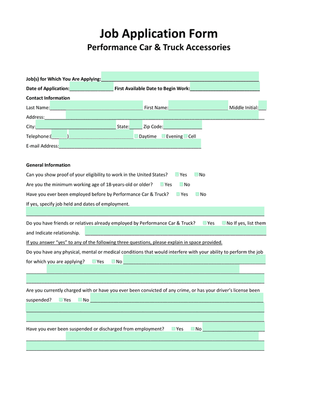 Job Application Form screenshot