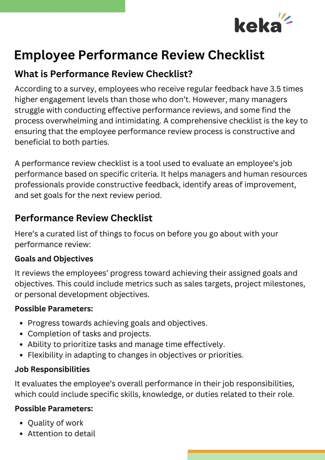 Employee Performance Review Checklist screenshot
