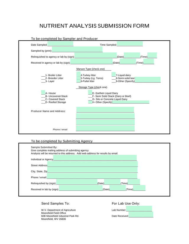 Nutrient Analysis Submission Form screenshot