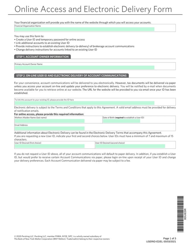 Online Access And Electronic Delivery Form screenshot