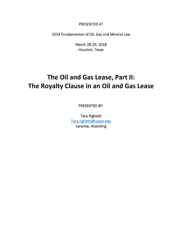 The Oil And Gas Lease, Part II The Royalty Clause In An Oil And Gas Lease screenshot