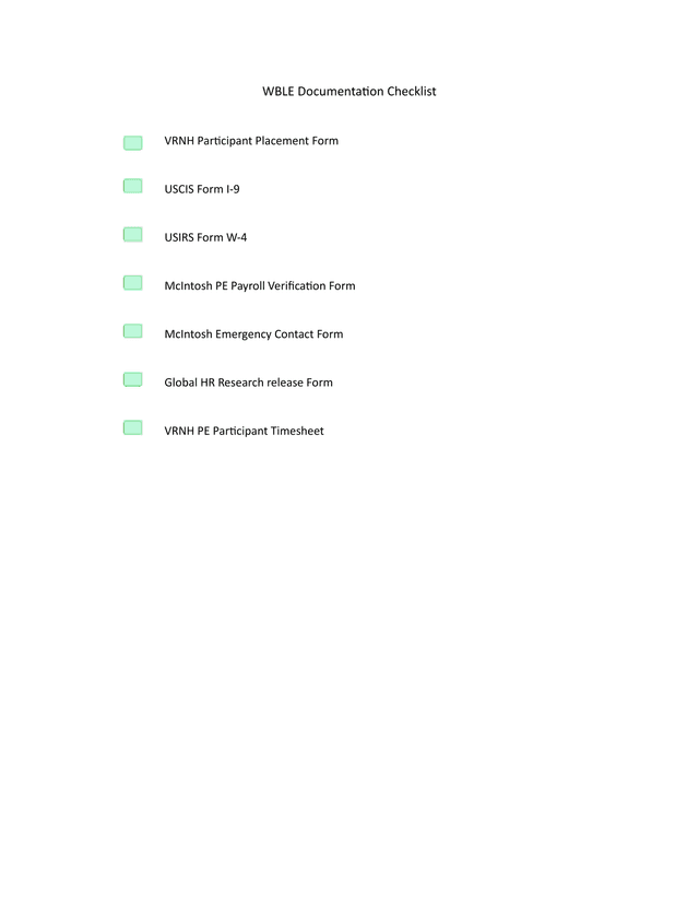 WBLE Documentation Checklist screenshot
