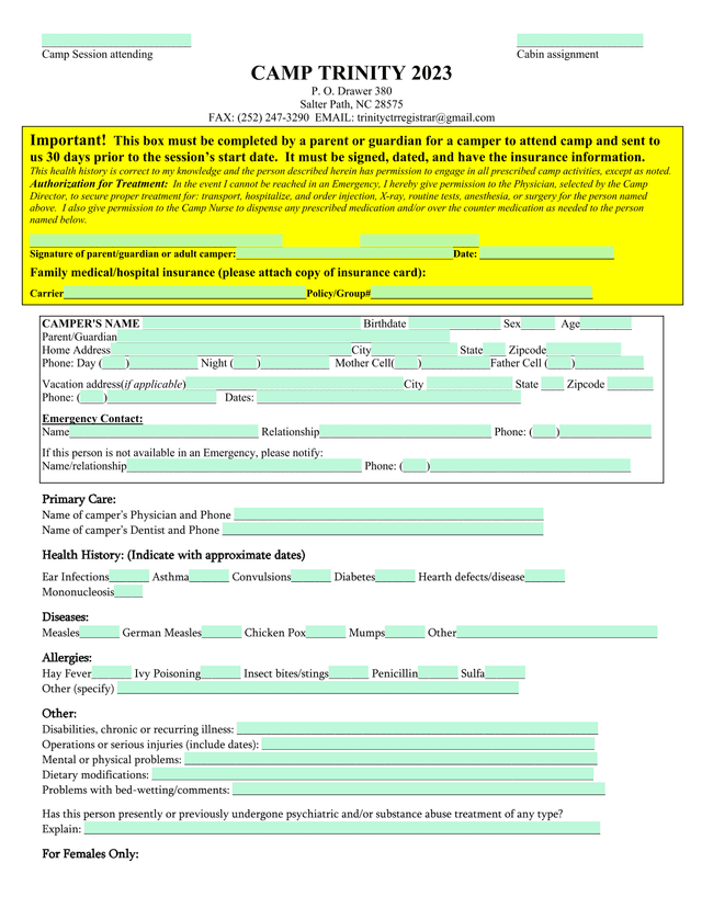 Camp Trinity 2023 Registration Form screenshot