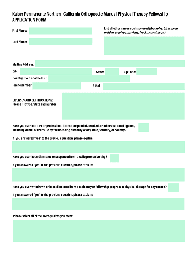 Kaiser Permanente Northern California Orthopaedic Manual Physical Therapy Fellowship Application For screenshot