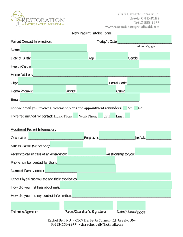 New Patient Intake Form screenshot