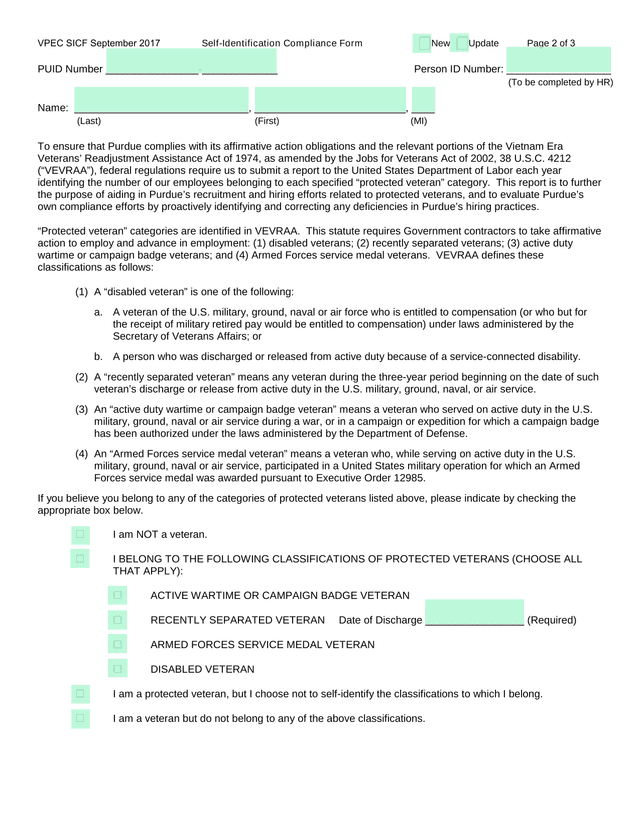VPEC SICF September 2017 Self Identification Compliance Form screenshot
