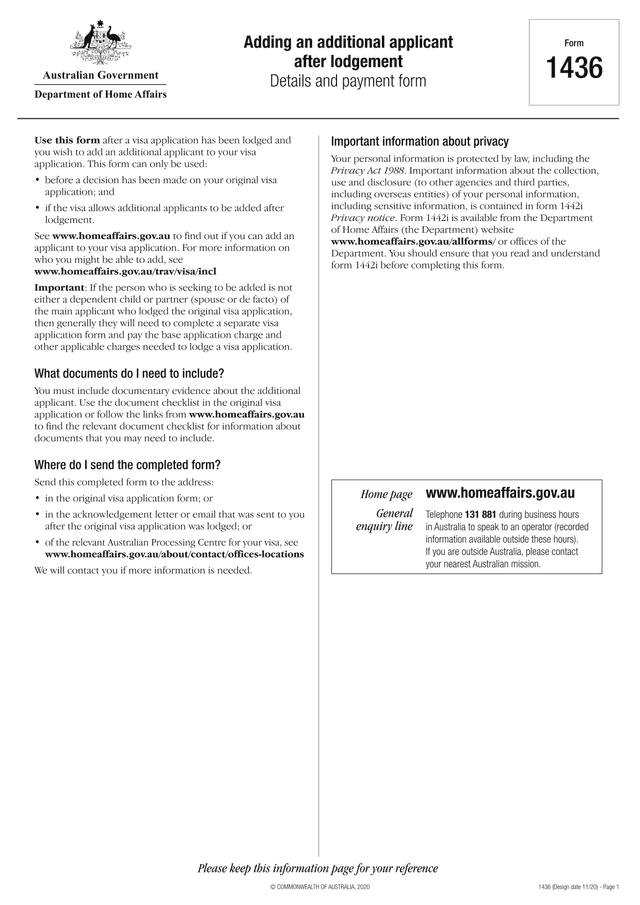 Form 1436   Adding An Additional Applicant After Lodgement screenshot