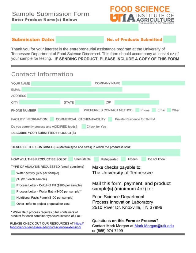 Sample Submission Form screenshot