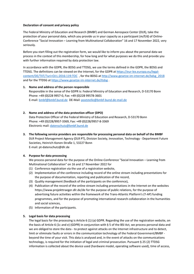 Declaration Of Consent And Privacy Policy screenshot
