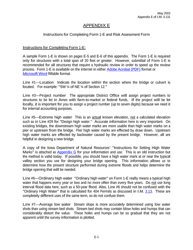 Instructions For Completing Form 1 E And Risk Assessment Form screenshot