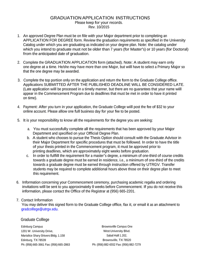 GRADUATION APPLICATION INSTRUCTIONS screenshot