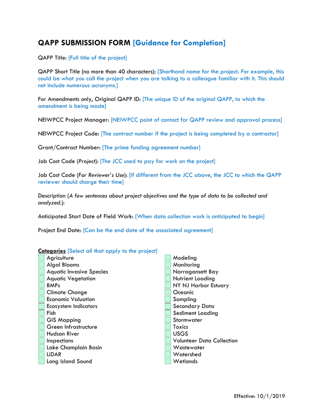 QAPP SUBMISSION FORM screenshot