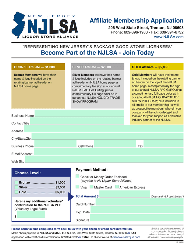 Affiliate Membership Application screenshot