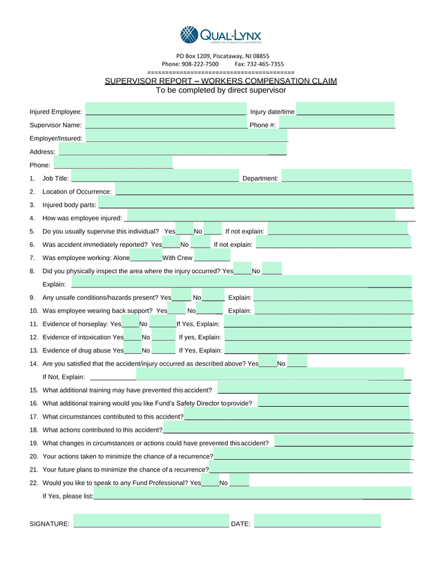 Supervisor Report  Workers Compensation Claim screenshot