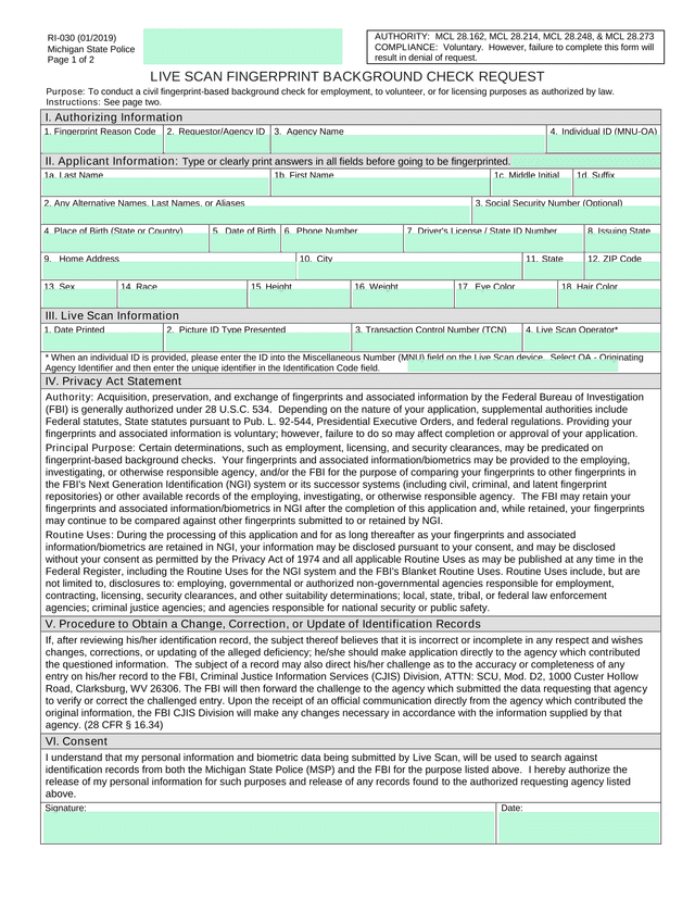 LIVE SCAN FINGERPRINT BACKGROUND CHECK REQUEST screenshot