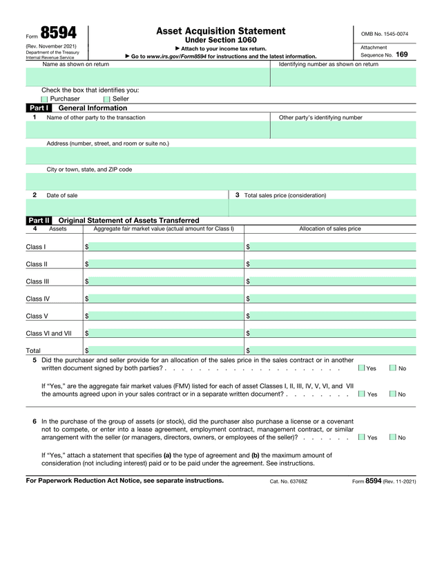 Form 8594 screenshot