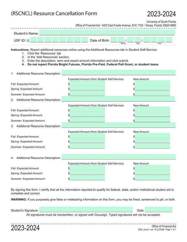 RSCNCL) Resource Cancellation Form screenshot