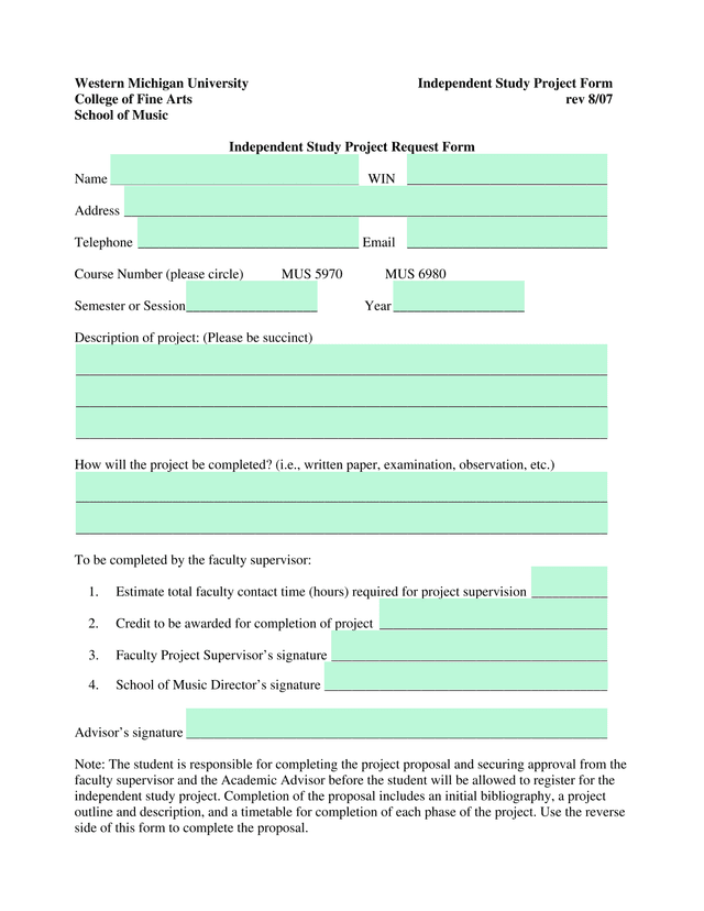 Independent Study Project Form screenshot