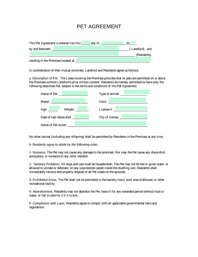 Pet Agreement screenshot