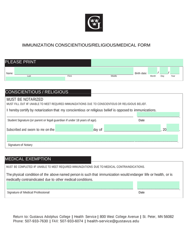 IMMUNIZATION CONSCIENTIOUSRELIGIOUSMEDICAL FORM screenshot