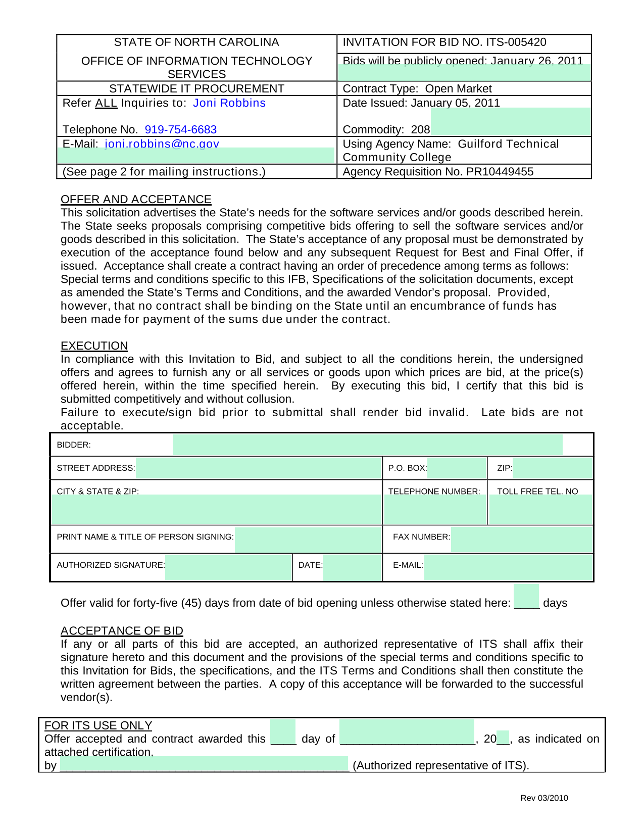 Invitation For Bid No. ITS 005420 screenshot