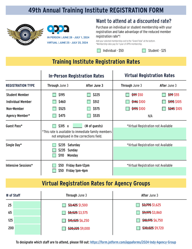 49th Annual Training Institute REGISTRATION FORM screenshot