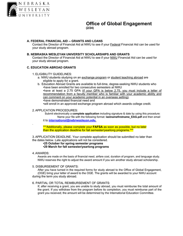 Education Abroad Grants Application Guidelines screenshot