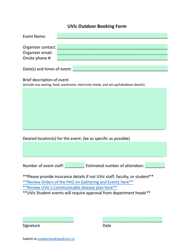 UVic Outdoor Booking Form screenshot