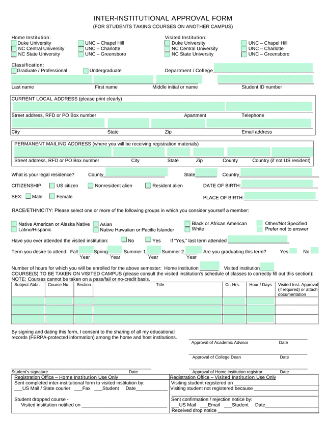 Inter Institutional Approval Form screenshot