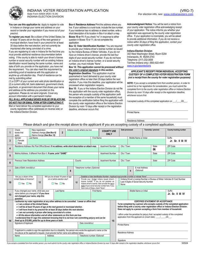 Indiana Voter Registration Application screenshot