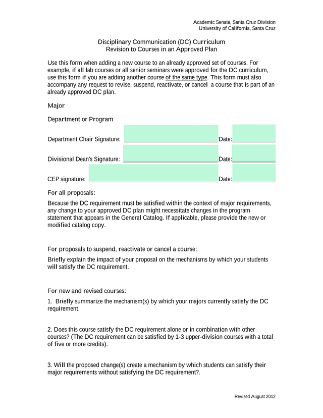 Disciplinary Communication (DC) Curriculum Revision To Courses In An Approved Plan screenshot