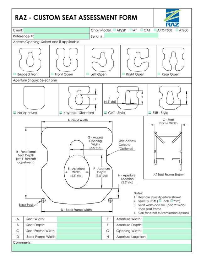 RAZ   Custom Seat Assessment Form screenshot